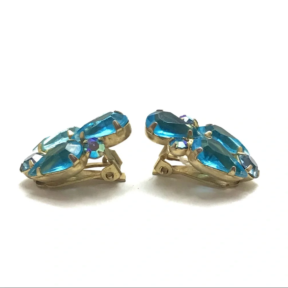 Liquid Blue Vintage Rhinestone Earrings  Jewelry